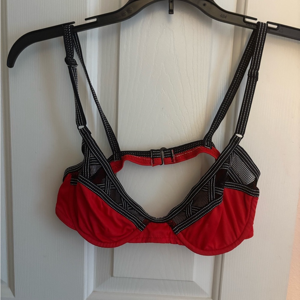 Vtg Karla Colletto Red And Black Underwire Swim Top 6